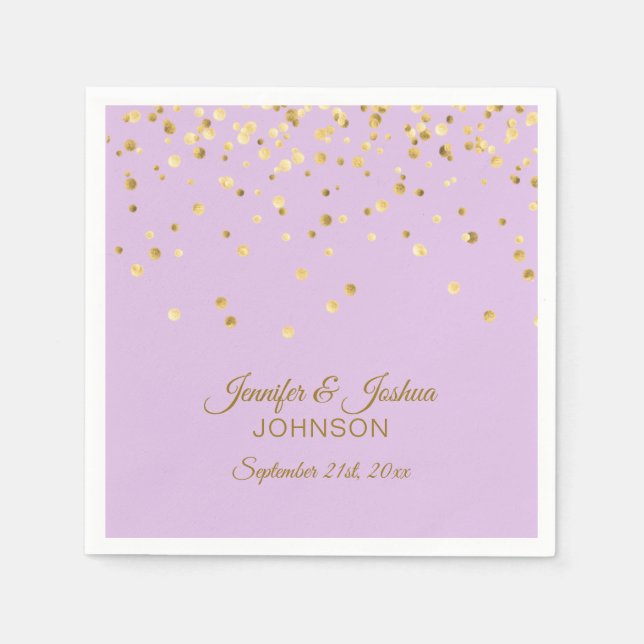 Personalised Lavender Purple Gold Confetti Wedding Napkin (Front)