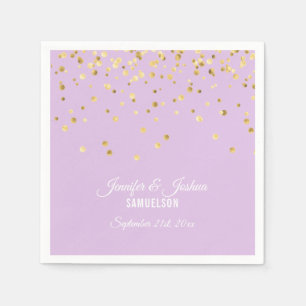 Personalised Lavender Purple Gold Confetti Wedding Napkin