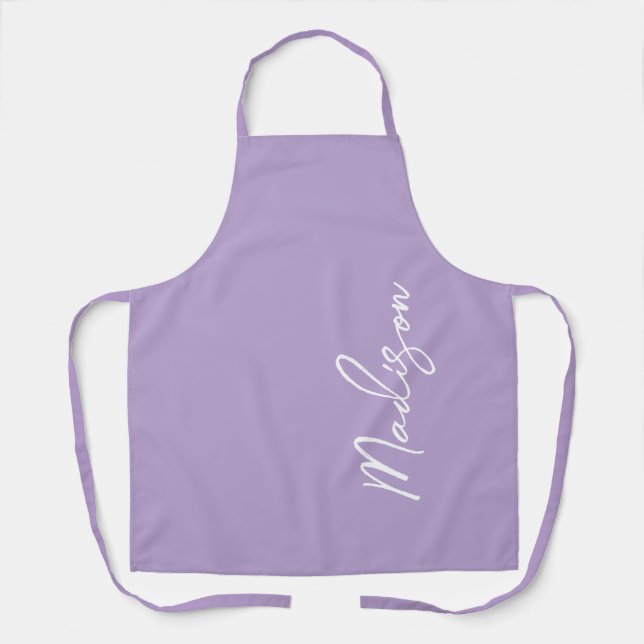 Personalised Lavender Purple Modern Script Womens Apron (Front)