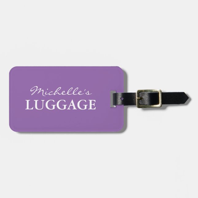 Personalised lavender purple travel luggage tag (Front Horizontal)