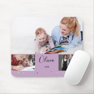 Personalised Lavender School Photo Collage Name Mouse Mat