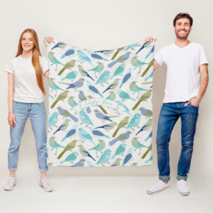 Personalised Lavender Serenity Blue Bird Pattern Fleece Blanket