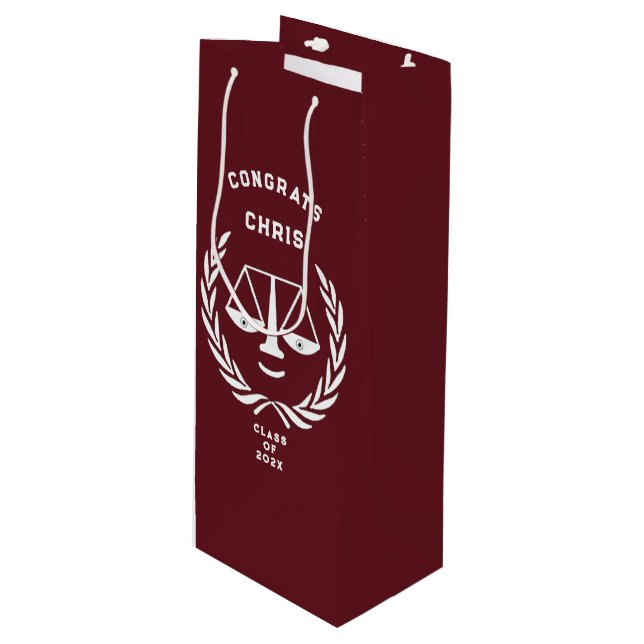 Personalised Law School Graduation Wine Gift Bag (Front Angled)