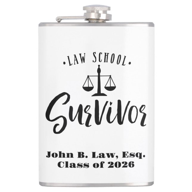 Personalised Law School Survivor Graduation Hip Flask (Front)