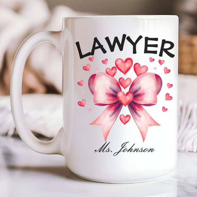 Personalised lawyer gift, Lawyer Valentine’s mug (personalized lawyer gift, lawyer Valentine’s mug, coquette bow mug, custom name mug, attorney gift)