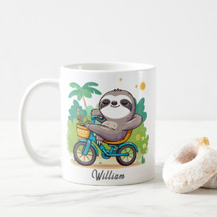 Personalised Lazy Sloth's Relaxing Bike Adventure Coffee Mug