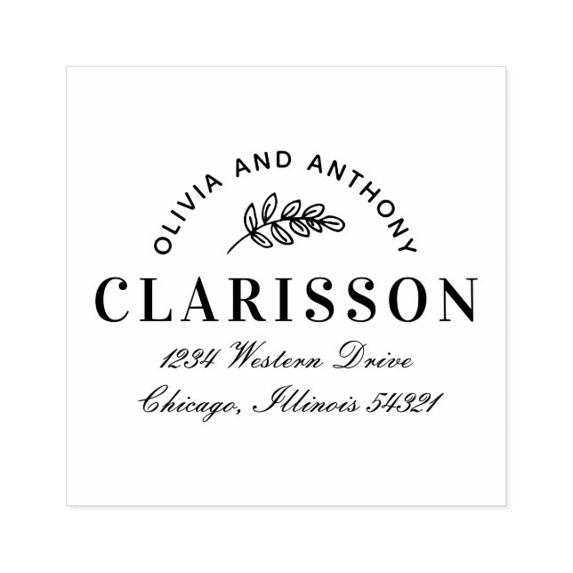 Personalised Leaf Pattern Motif Return Address Rubber Stamp (Imprint)