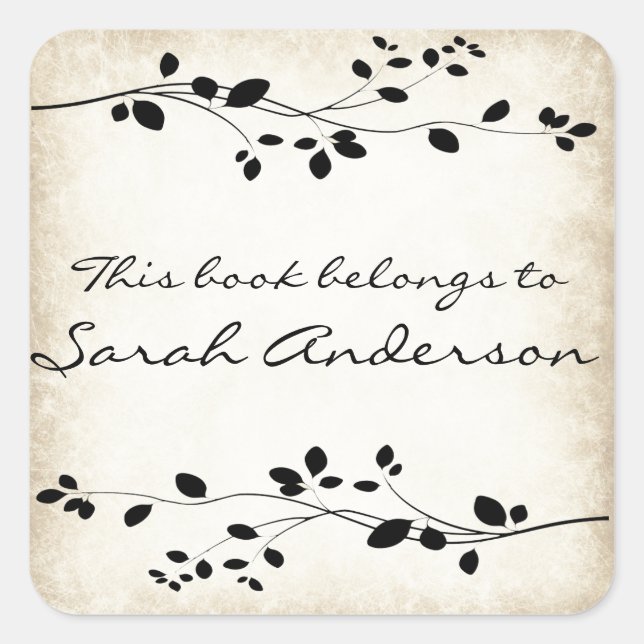 Personalised Leafy Vine Design Bookplate Sticker (Front)