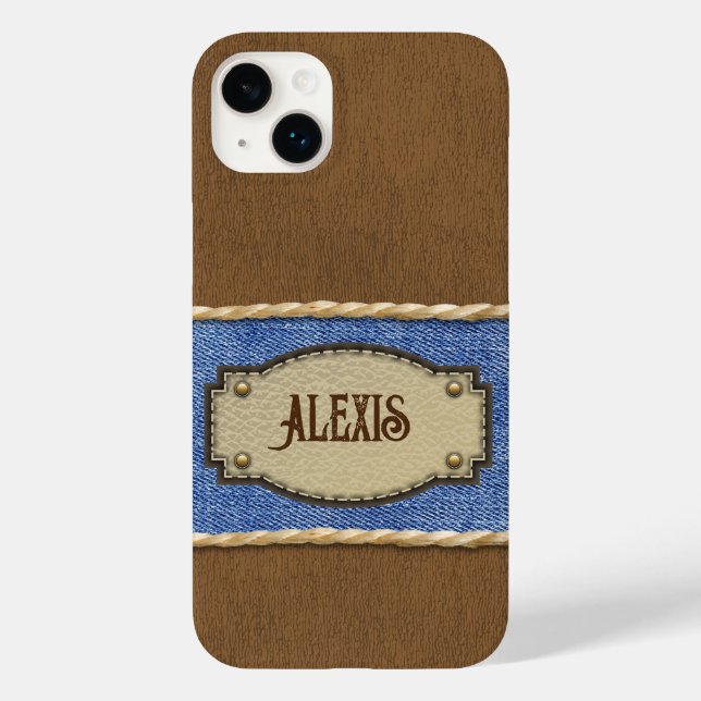 Personalised Leather & Denim-look Case-Mate iPhone Case (Back)