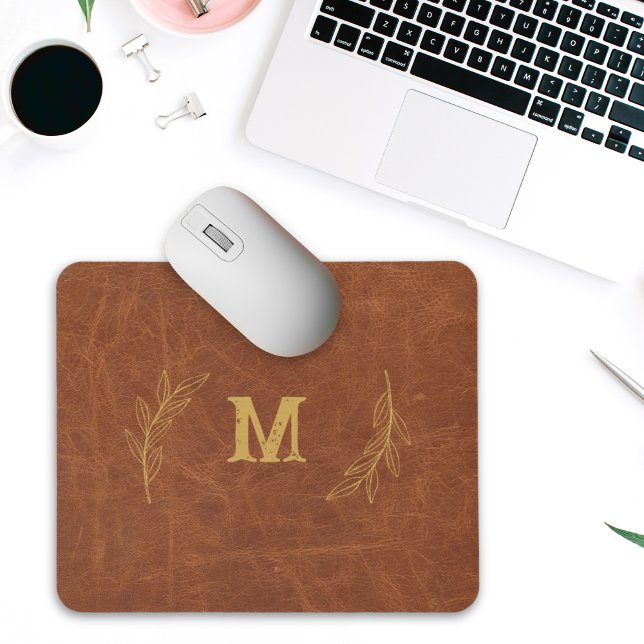 Personalised Leather Mousepad, Custom name initial Mouse Mat (Creator Uploaded)