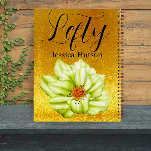Personalised Left-Hand Gold Floral Name Gift Girls Notebook