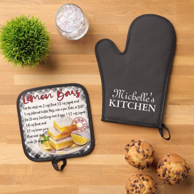 Personalised Lemon Bars Baking Recipe Oven Mitt & Pot Holder Set (Top Down)