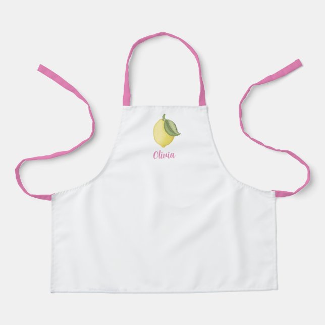 Personalised Lemon Kitchen Apron – Pink  (Front)