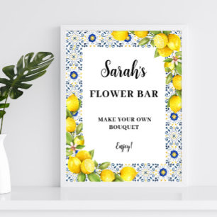 Personalised Lemon on blue tiles Flower Bar Sign
