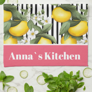 Personalised Lemon Pattern Kitchen Towel