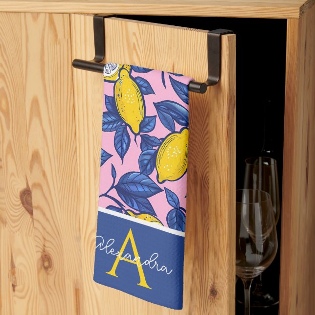 Personalised Lemon Pattern Kitchen Towel (Thirds Fold)