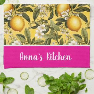Personalised Lemon Pattern Kitchen Towel