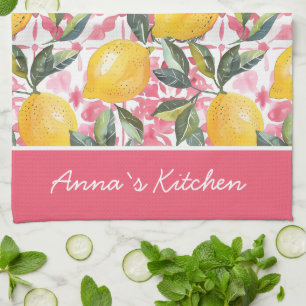 Personalised Lemon Pattern Kitchen Towel