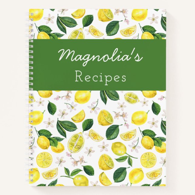 Personalised Lemon Pattern Recipe Notebook (Front)