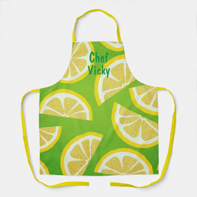 Personalised Lemon Slices on Lime Green Background Apron (Front)