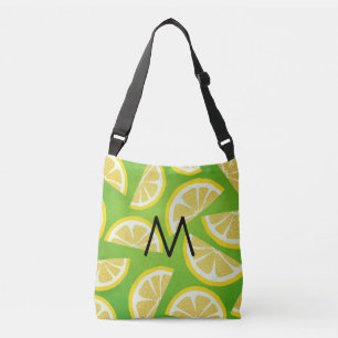 Personalised Lemon Slices on Lime Green Background Crossbody Bag