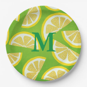 Personalised Lemon Slices on Lime Green Background Paper Plate