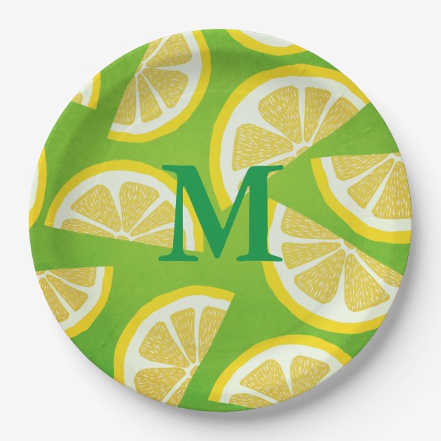 Personalised Lemon Slices on Lime Green Background Paper Plate (Front)