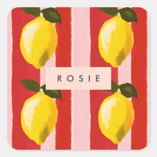 Personalised Lemon Stripe Pattern Yellow Lemons  Square Sticker