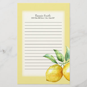 Personalised Lemons and Green Leaves on White Stationery