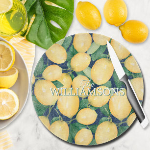 Personalised Lemons Greenery Navy Blue Cutting Board