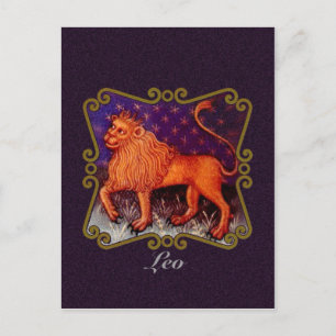 Personalised Leo lion starsigns gifts, vintage art Postcard