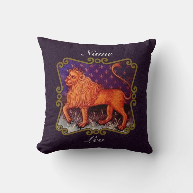 Personalised Leo zodiac sign gift, vintage lion Cushion (Front)