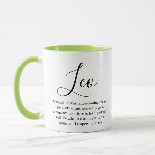 Personalised Leo Zodiac sign Name and traits Mug (Left)