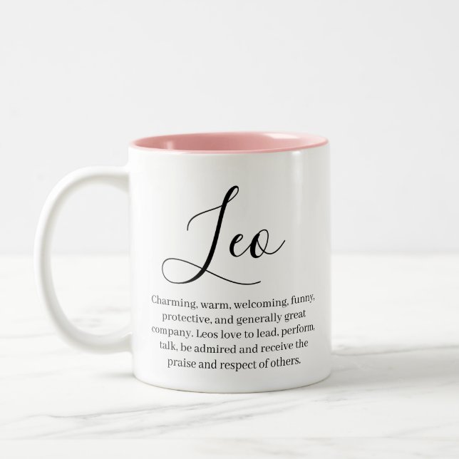 Personalised Leo Zodiac sign Name and traits Two-Tone Coffee Mug (Left)