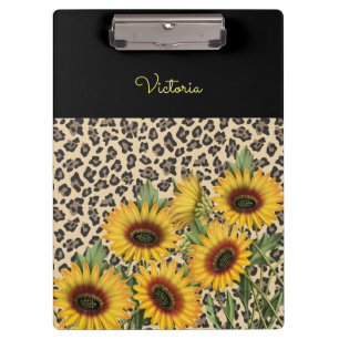 Personalised Leopard and Sunflowers Clipboard