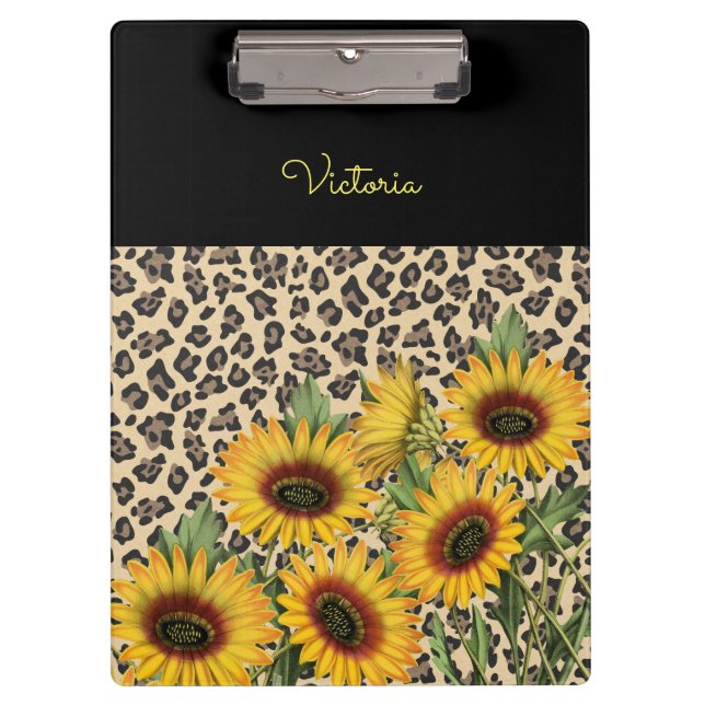 Personalised Leopard and Sunflowers Clipboard (Front)