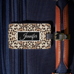 Personalised leopard animal skin print luggage tag