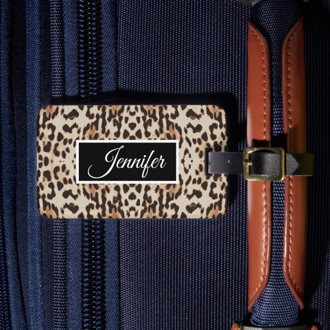 Personalised leopard animal skin print luggage tag (Front Insitu 4)