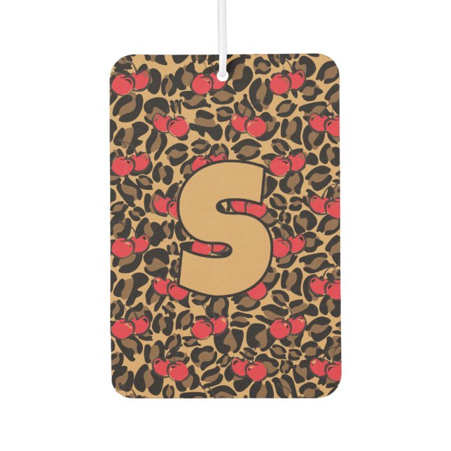 Personalised Leopard Cherries Car Air Freshener (Front)
