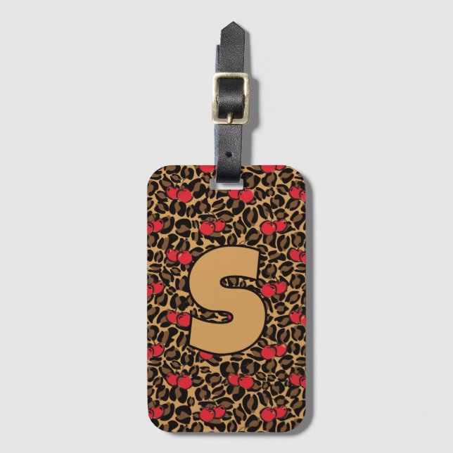 Personalised Leopard Cherries Luggage Tag (Front Vertical)