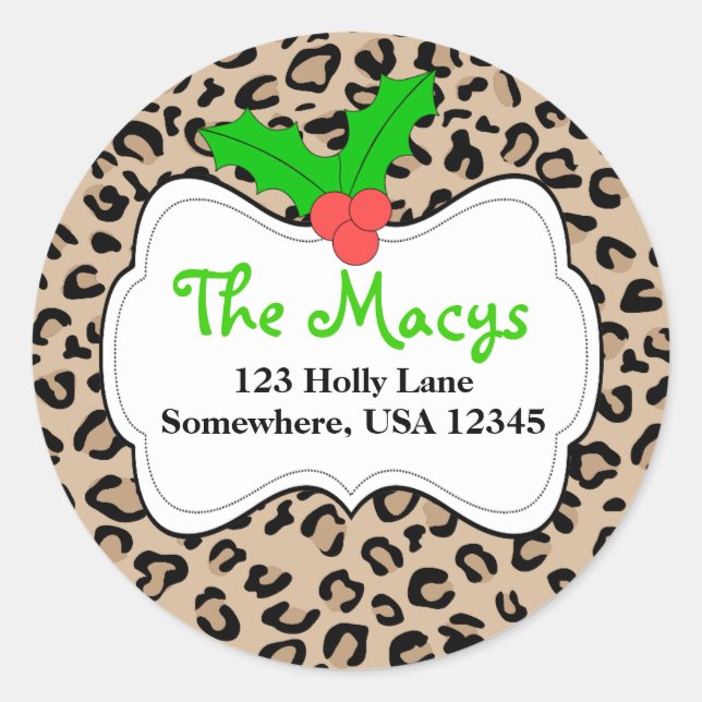Personalised Leopard Holiday Address Label Sticker (Front)