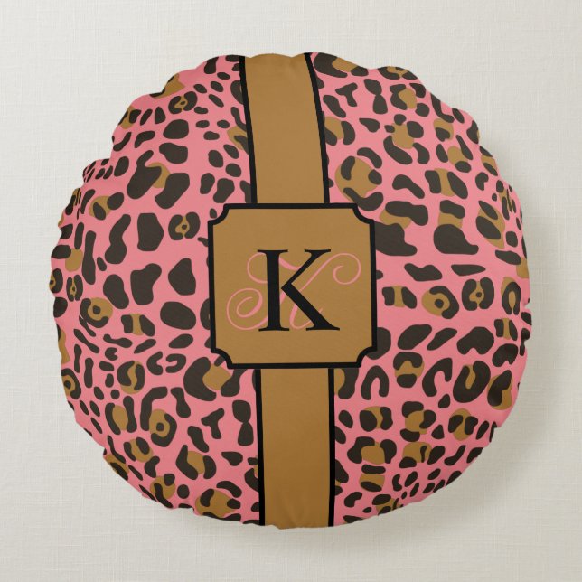 Personalised Leopard Jaguar Animal Print Pattern Round Cushion (Front)