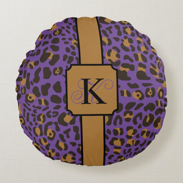 Personalised Leopard Jaguar Animal Print Pattern Round Cushion (Front)