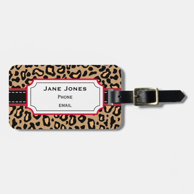 Personalised Leopard Luggage Tag (Front Horizontal)