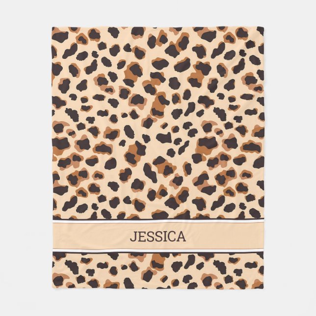 Personalised Leopard Pattern Brown Wild Cat Spot Fleece Blanket (Front)