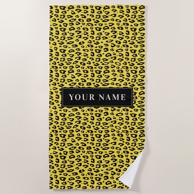 Personalised leopard pattern wild animal print beach towel (Front)