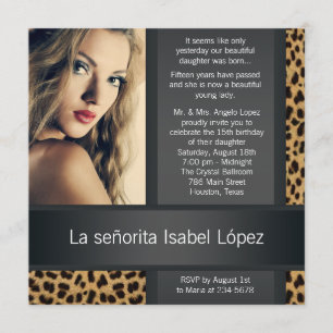 Personalised Leopard Photo Quinceanera Invitation