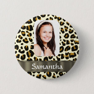 Personalised leopard print 6 cm round badge