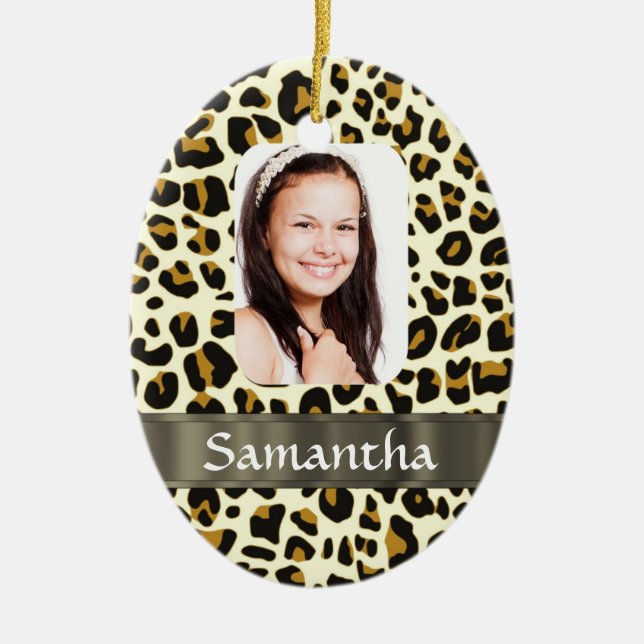 Personalised leopard print ceramic tree decoration (Front)