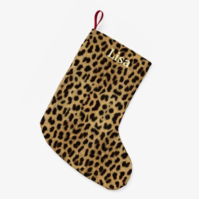 Personalised Leopard Print Christmas Stocking (Front (Hanging))